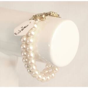 Richelleu Double Stranded Faux Pearl Bracelet Gold Tone Ornate Clasp
